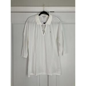 Lacoste Womens 3/4 Sleeved White Polo Tunic Dress Tie Front Size 44/12 NWT